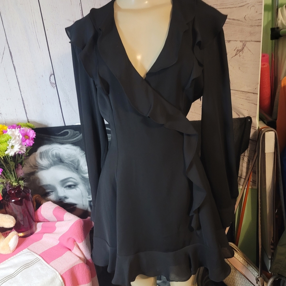 Brand New Parker Pauline ruffle wrap black dress size 4